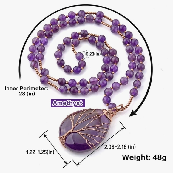 Wire Wrapped Amethyst Tree of Life Pendant Necklace NWT - Picture 4 of 5